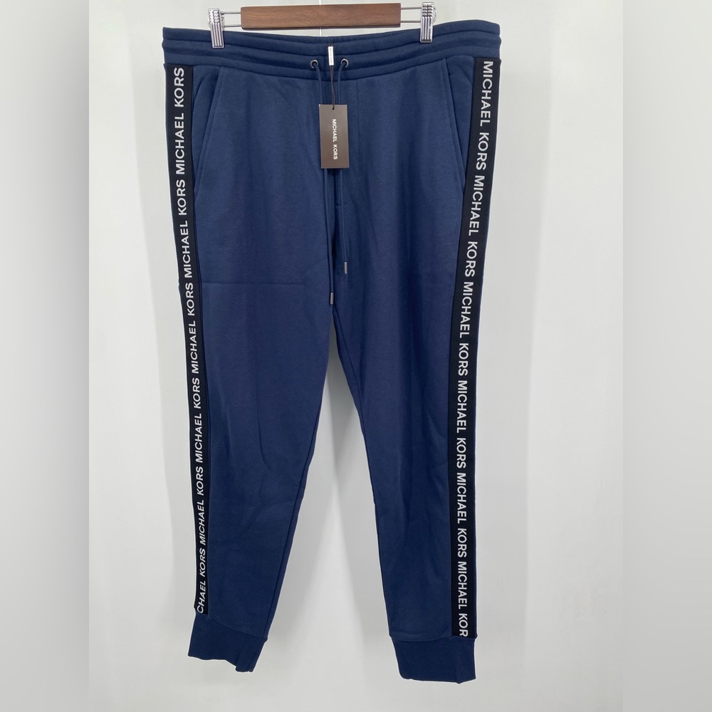 MICHAEL KORS Logo Tape Cotton Blend Joggers Blue XL‎ NWT